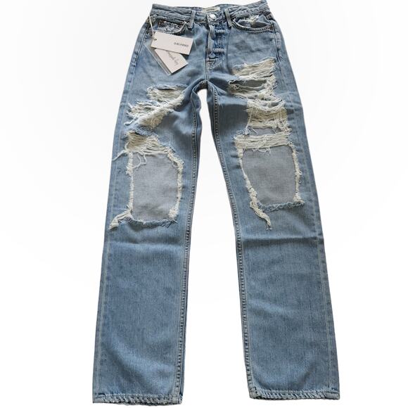 GRLFRND The Mica destroyed straight leg super high rise jeans in Fly Away 25 NEW - Picture 1 of 9